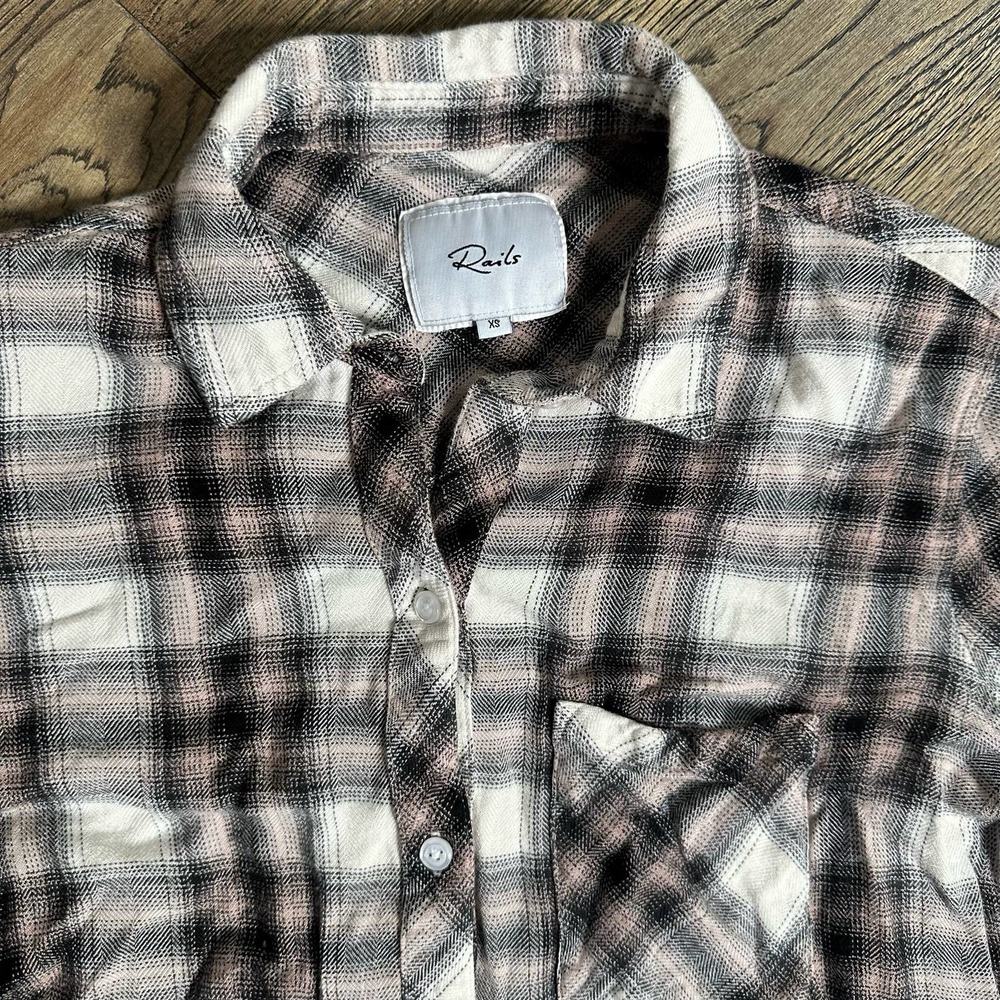 RAILS Soft Pink Black Cream Plaid Flannel shirt XS - Picture 3 of 9